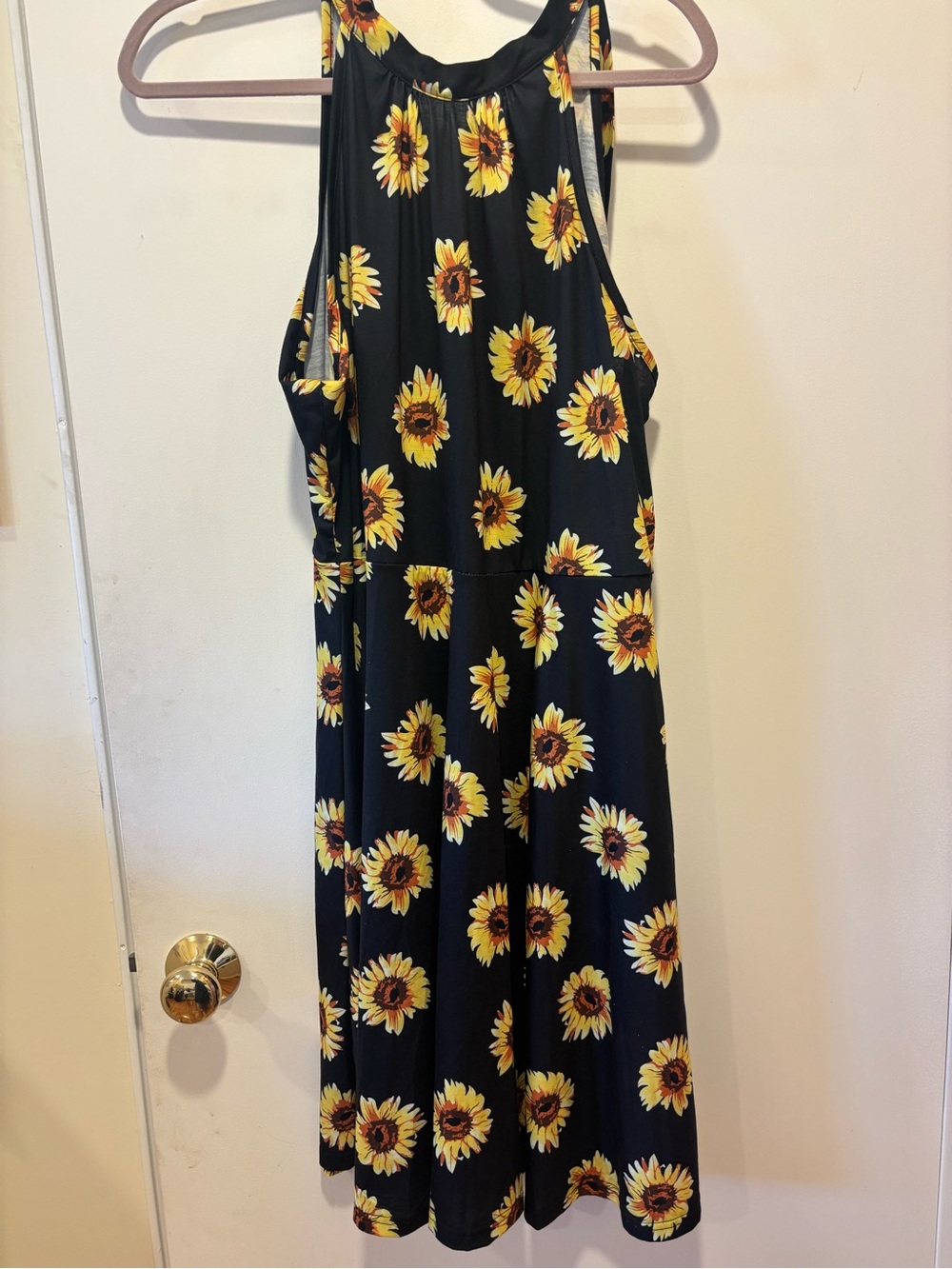 Sunflower Print Midi Dress - Black & Yellow
